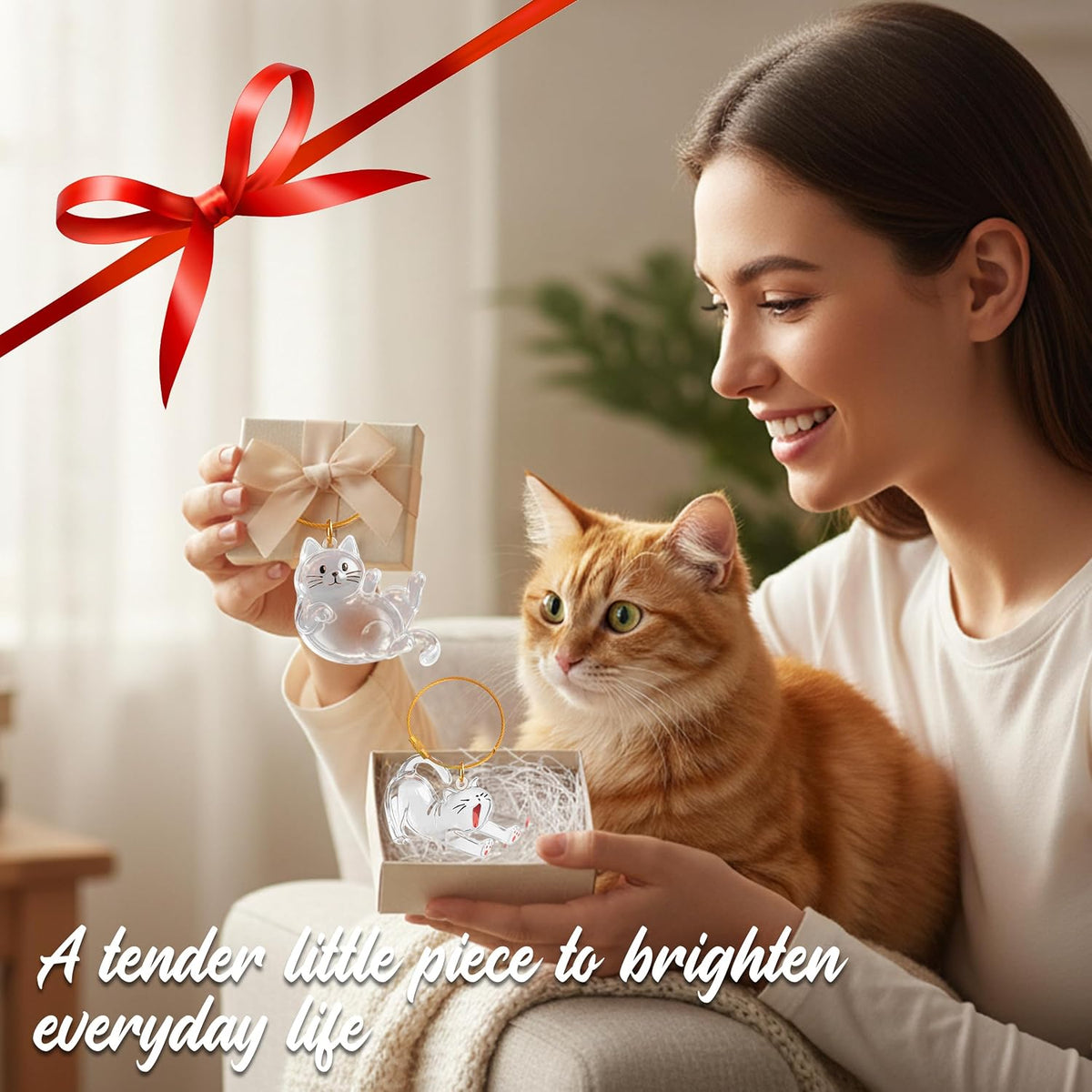 OGNWFUNK cat keychain memory keepsake packaging layout containing two transparent pieces.