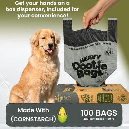 GoGo Stik pet waste disposal bag being tied easily using the built-in handles.