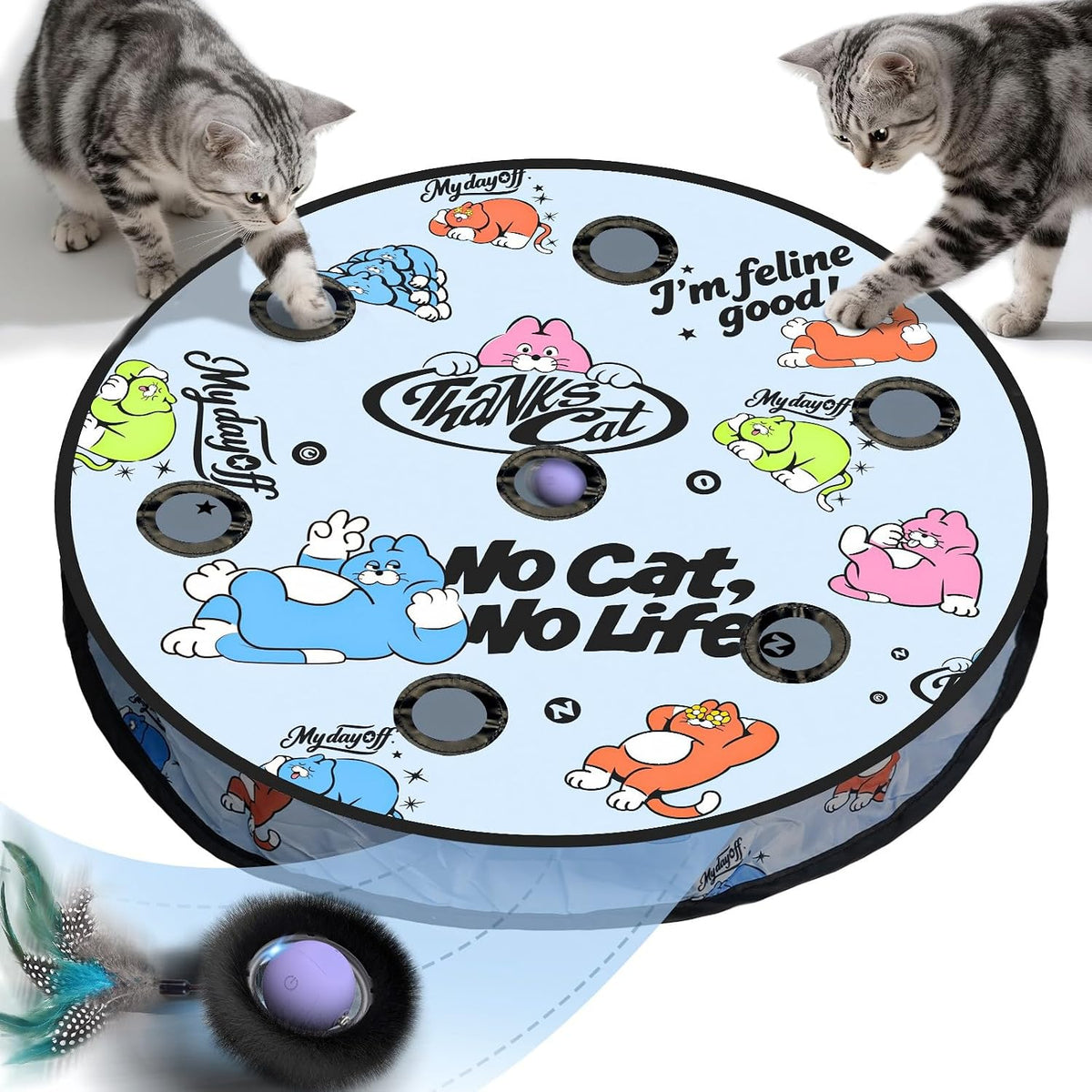 Interactive Cat Toy with Motion Activated Ball & 7-Hole Play Mat, Hide and Seek Exercise Game for Indoor Cats, Automatic Moving Cat Ball in Pouch, Rechargeable Kitten Toys (Starry Night) - Image 9