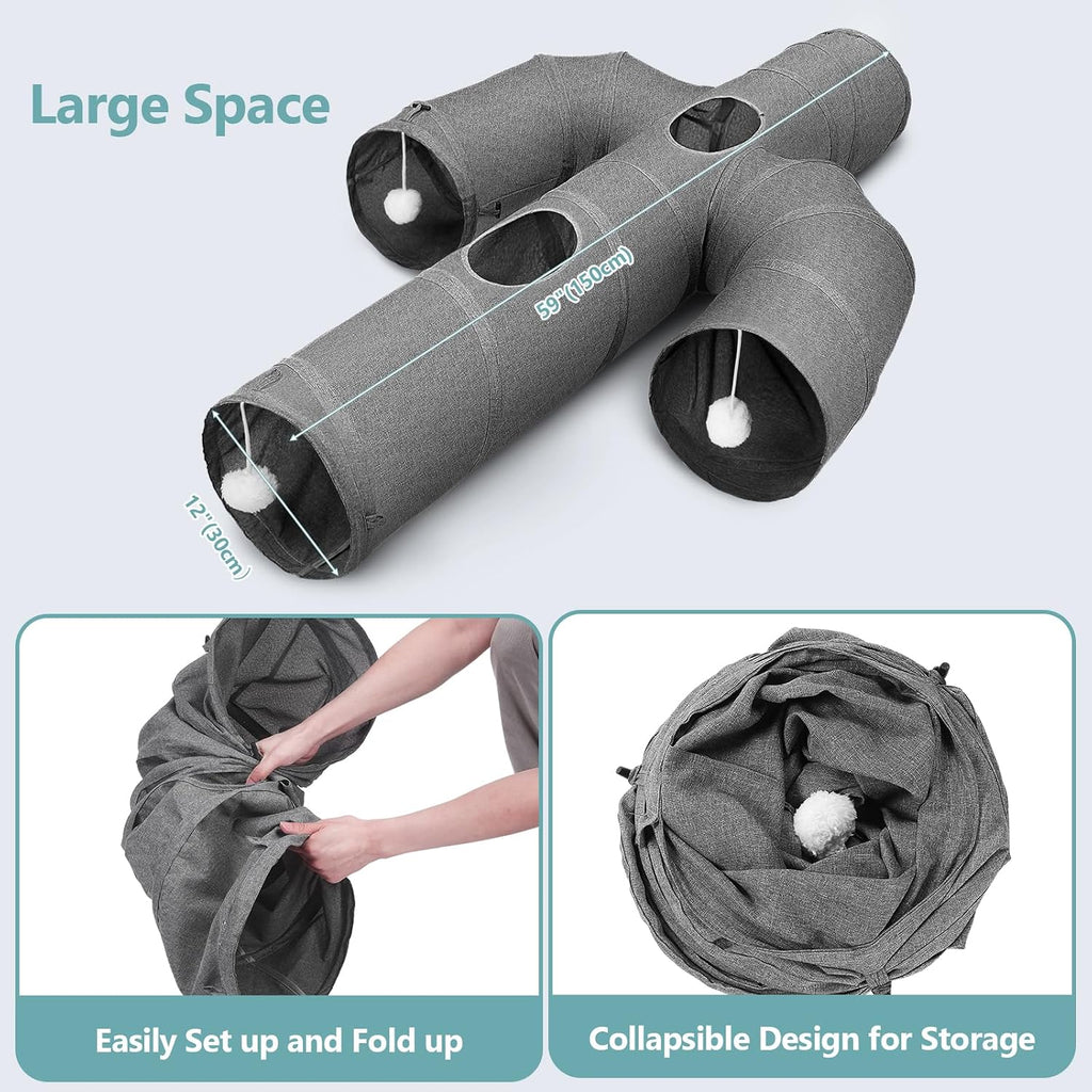 Spacious cat tunnel tube displaying robust internal spring frame construction