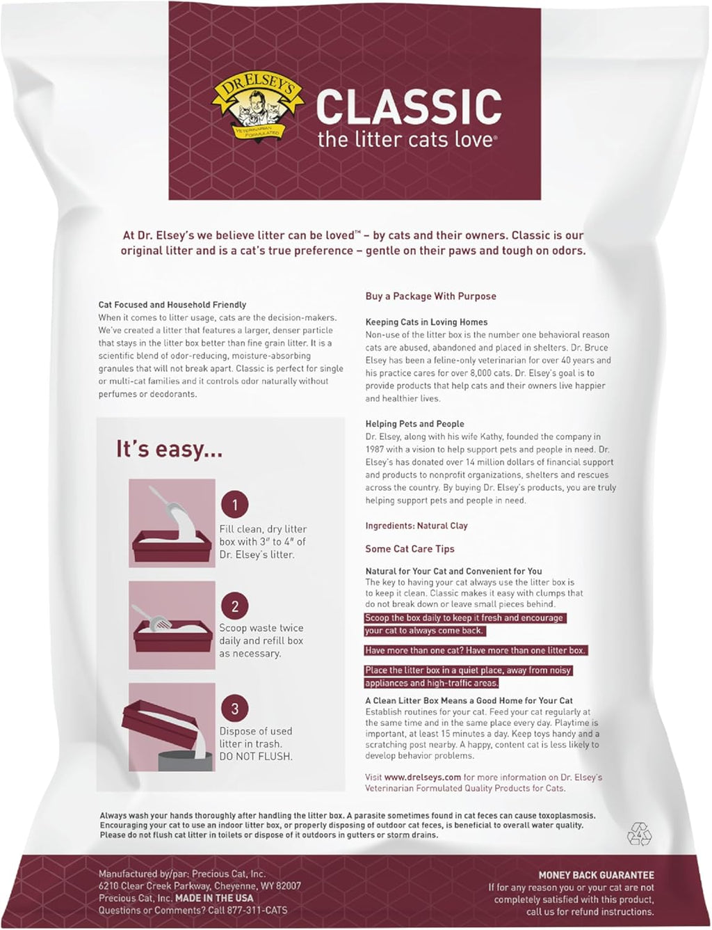 Dr. Elsey's 40 pound bag cat litter texture and granule closeup
