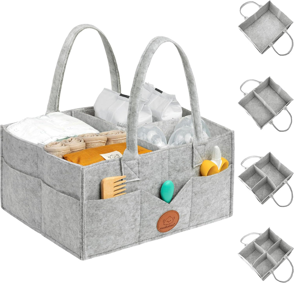 KeaBabies baby diaper caddy organizer front view in classic gray