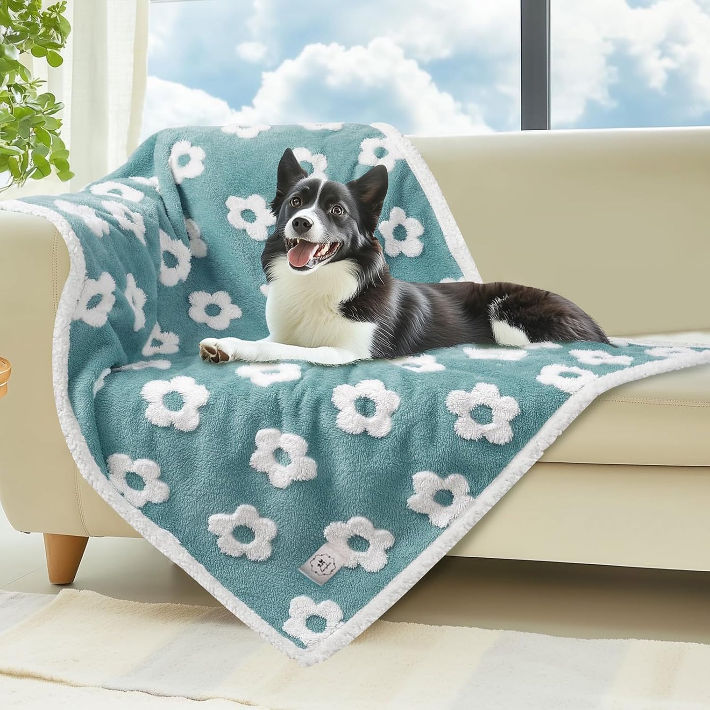 Luciphia Waterproof Pet Blanket for Medium Large Dogs Washable Fluffy Thick Jacquard Shag Fleece Warm Sherpa 3D Textured Flower Print for Cats Puppy Couch Protection (Blue,40x28 inches) - Image 12