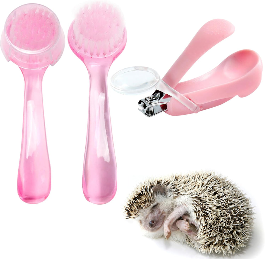 Homedy Crafts hedgehog nail clipper and brush set front view pink pet grooming kit