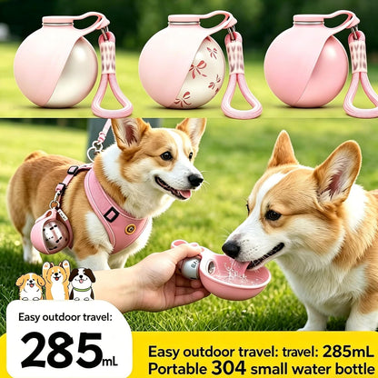 Stainless steel pet travel cup with silicone bowl unfolded for drinking