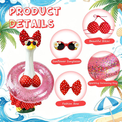 Hawaiian porch goose costume with sunglasses and swim ring close up