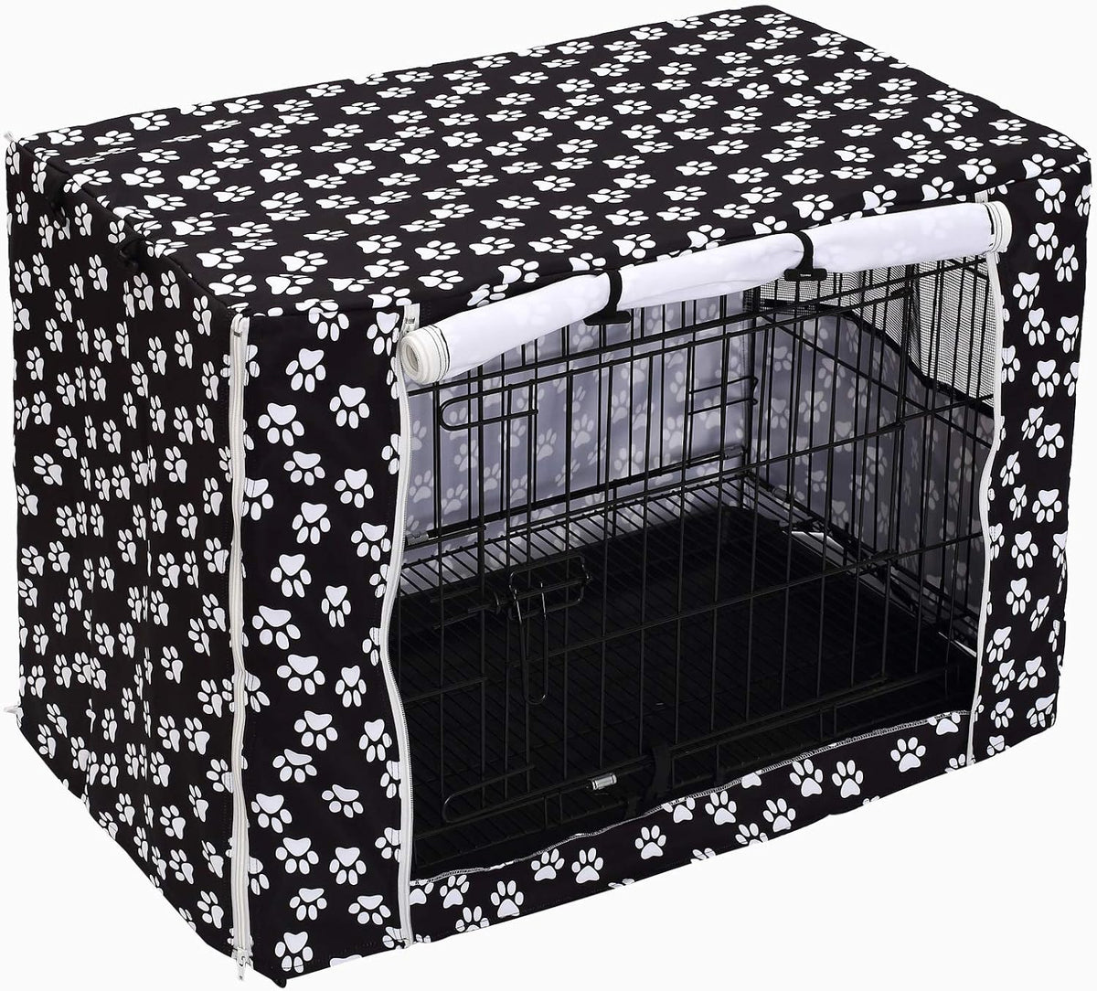 Pethiy pet cage privacy shield with rolled up front door showcasing side mesh window ventilation