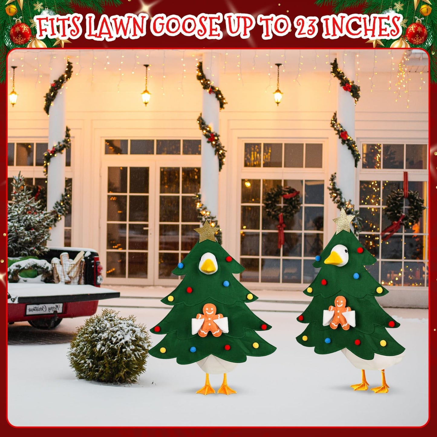 Weather resistant polyester Christmas tree clothes on a twenty three inch yard statue