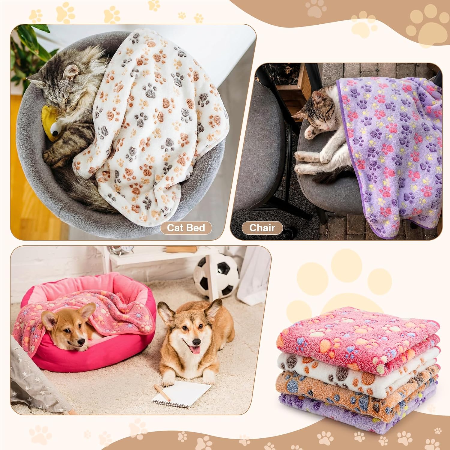 Pack of four soft coral velvet dog mats displayed in mixed colors.