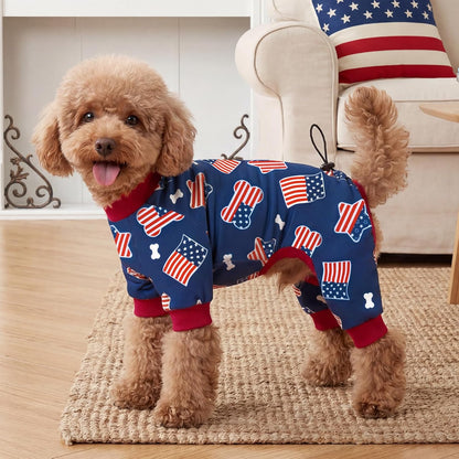 USA flag pattern puppy sleepwear side angle packaging view