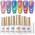 Born Pretty chameleon cat eye gel polish set front view showing six bottles and magnet wand