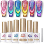Born Pretty chameleon cat eye gel polish set front view showing six bottles and magnet wand
