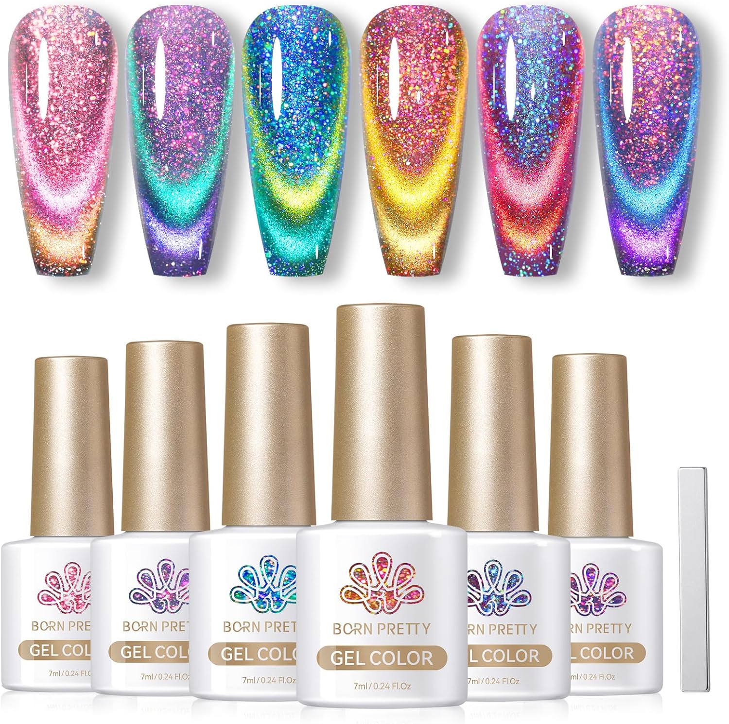 Born Pretty 9D Chameleon Cat Eye Gel Polish set bottles front view