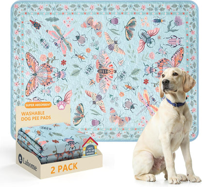 Lahome Washable Reusable Pee Pads for Dogs - Beige Botanical Floral 2 Pack Puppy Pads, Super Absorbent & Waterproof Training Mats for Crate & Floor - Leakproof with Non-Slip Backing (36"x48") - Image 14