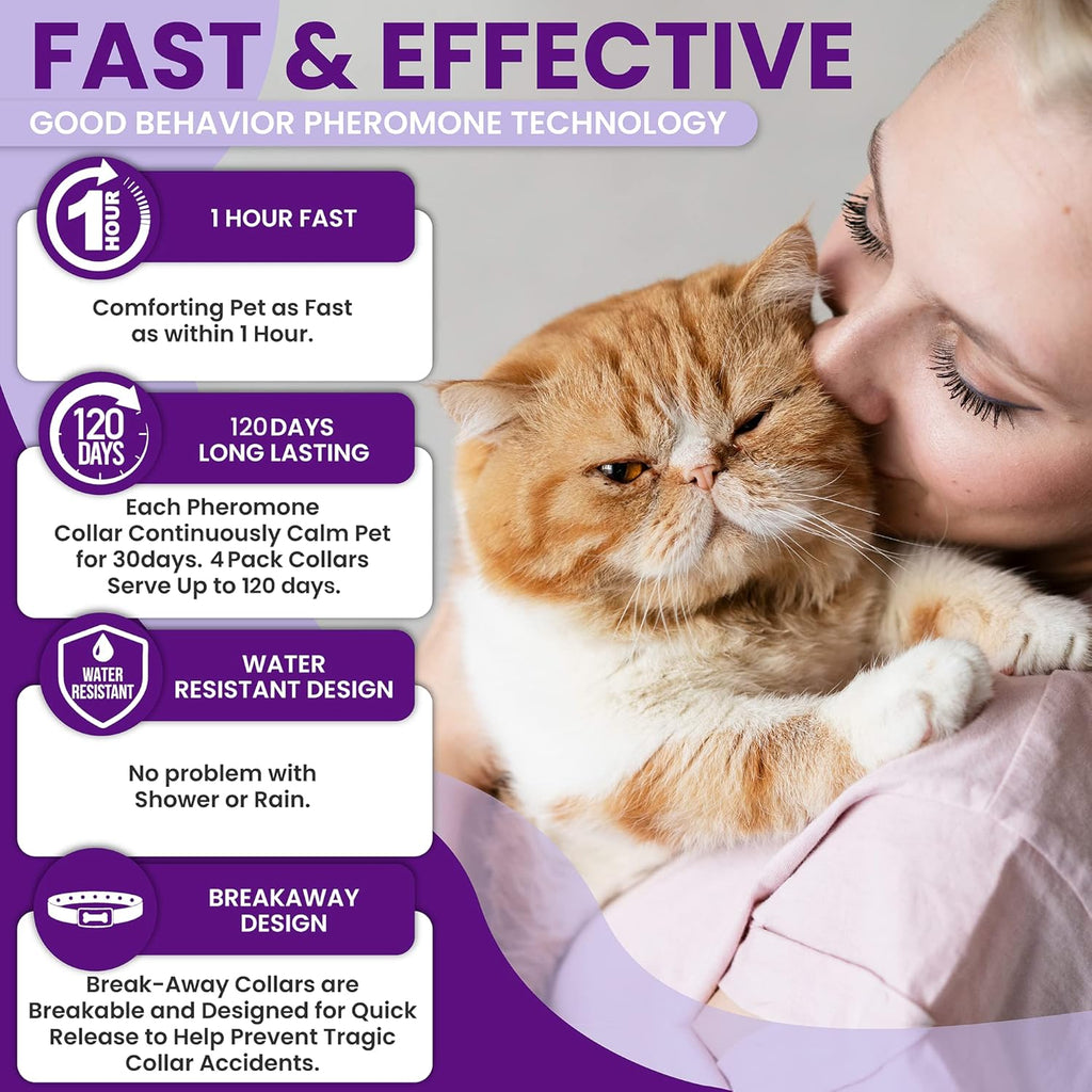 Adjustable waterproof calming collar displayed for multi-cat aggression control.