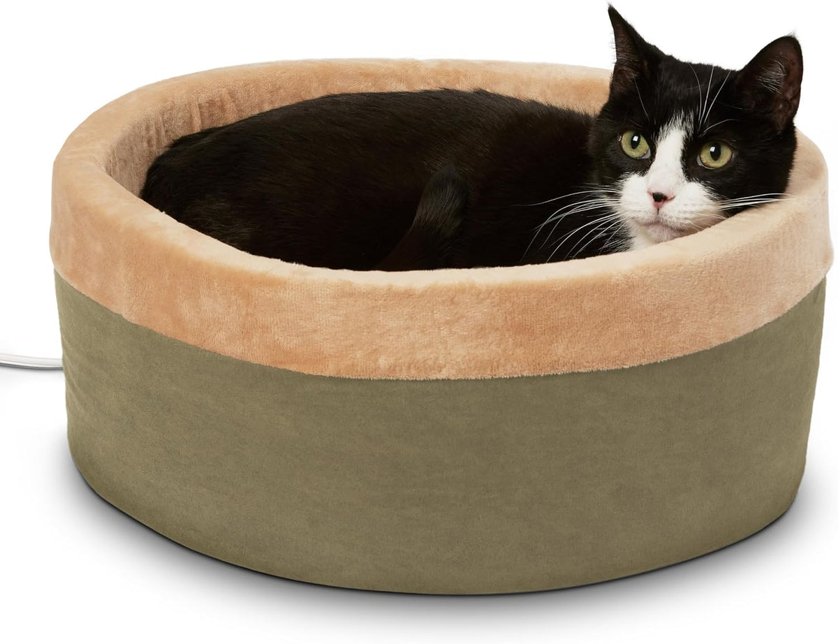K&H Pet Products Thermo-Kitty Bed Heated Cat Beds for Large Indoor Cats & Dogs, Calming Warming Pillow Pet Bed, Machine Washable, Removable Heater, Safety Listed - Large 20" Round Mocha/Tan - Image 11