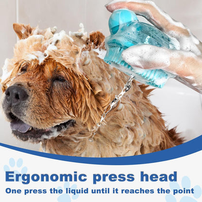 Deep cleaning pet shower set foaming shampoo dispenser action on dog coat.