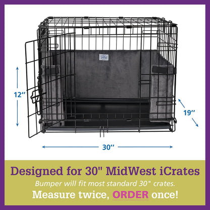 Side view of dog crate with safety bumper installed