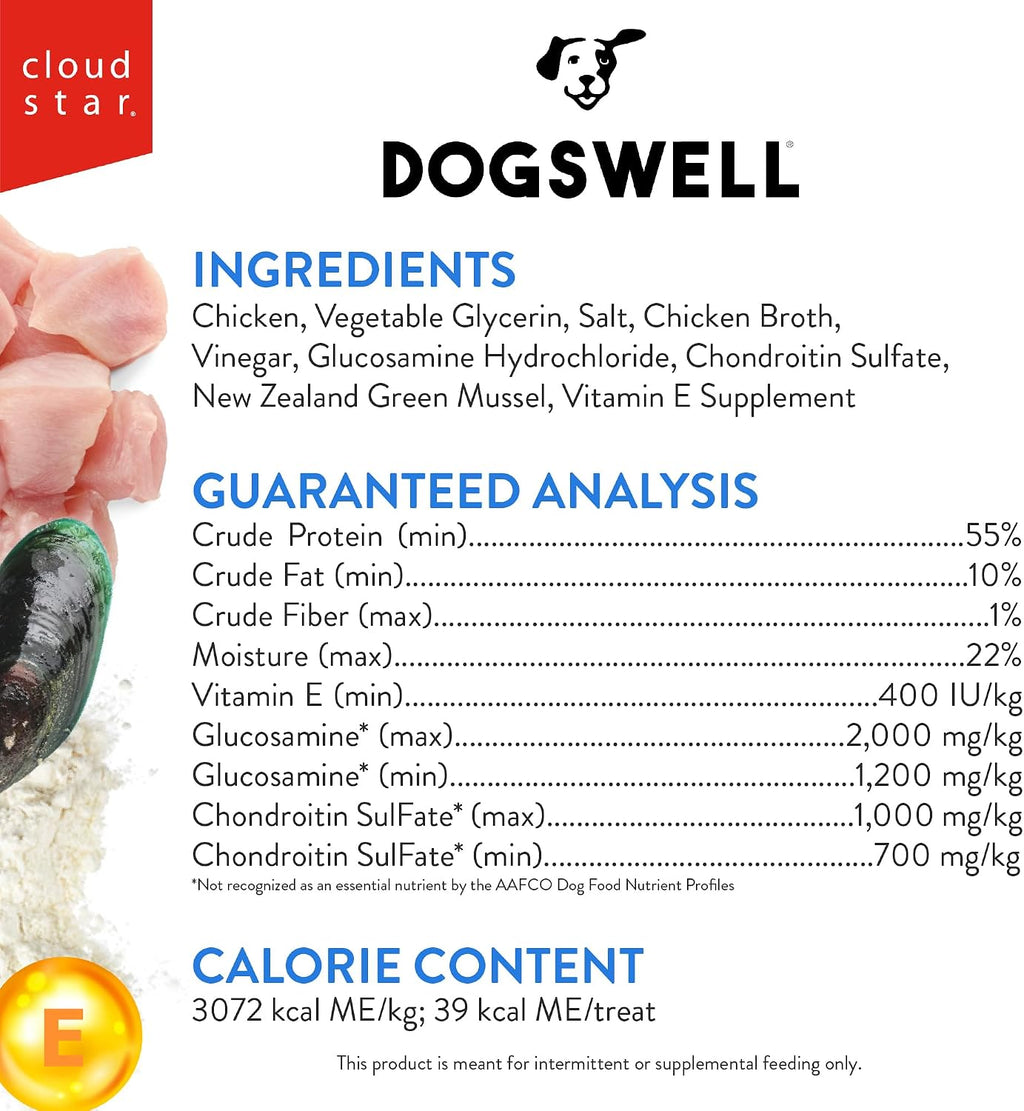 Back of Dogswell jerky package showing ingredients and usage