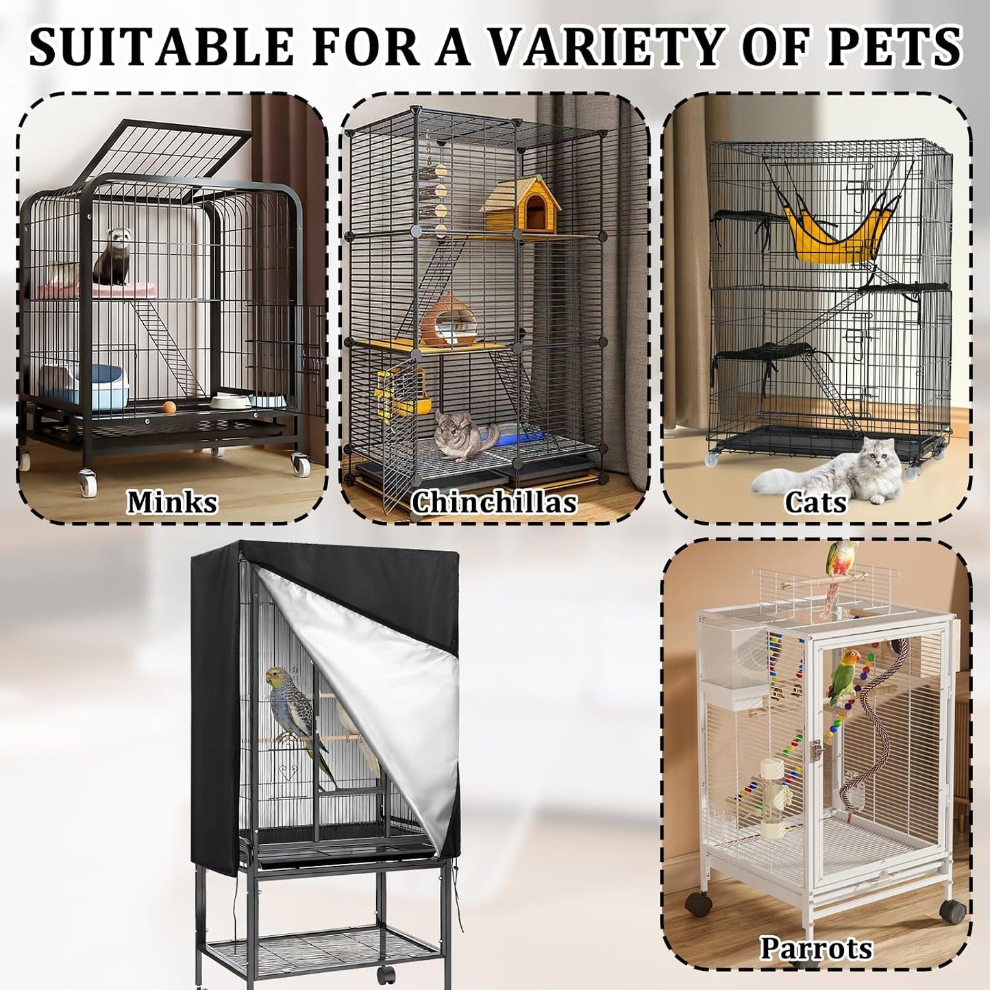 CebraBounze large dark colored drape used as a privacy enclosure for small pet crates