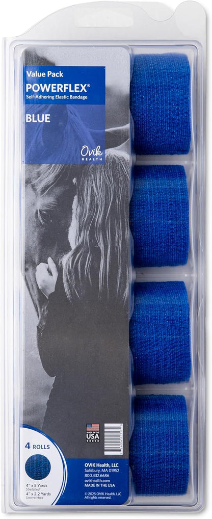 Ovik Health blue cohesive bandage roll showing 4 inch width