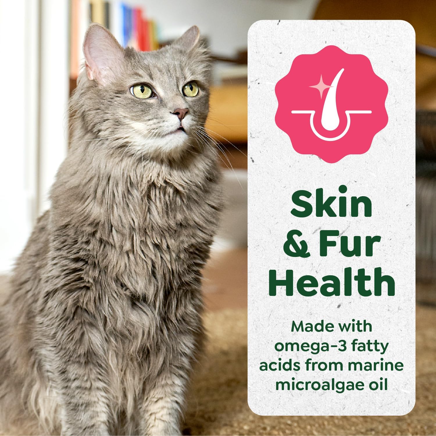 Nutrition facts and ingredient label on Feline Greenies salmon puree box