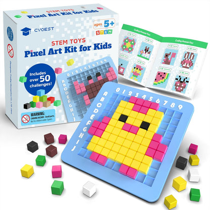 CYOEST STEM Pixel Art Kit front view of packaging showcasing colorful pixel cube designs.