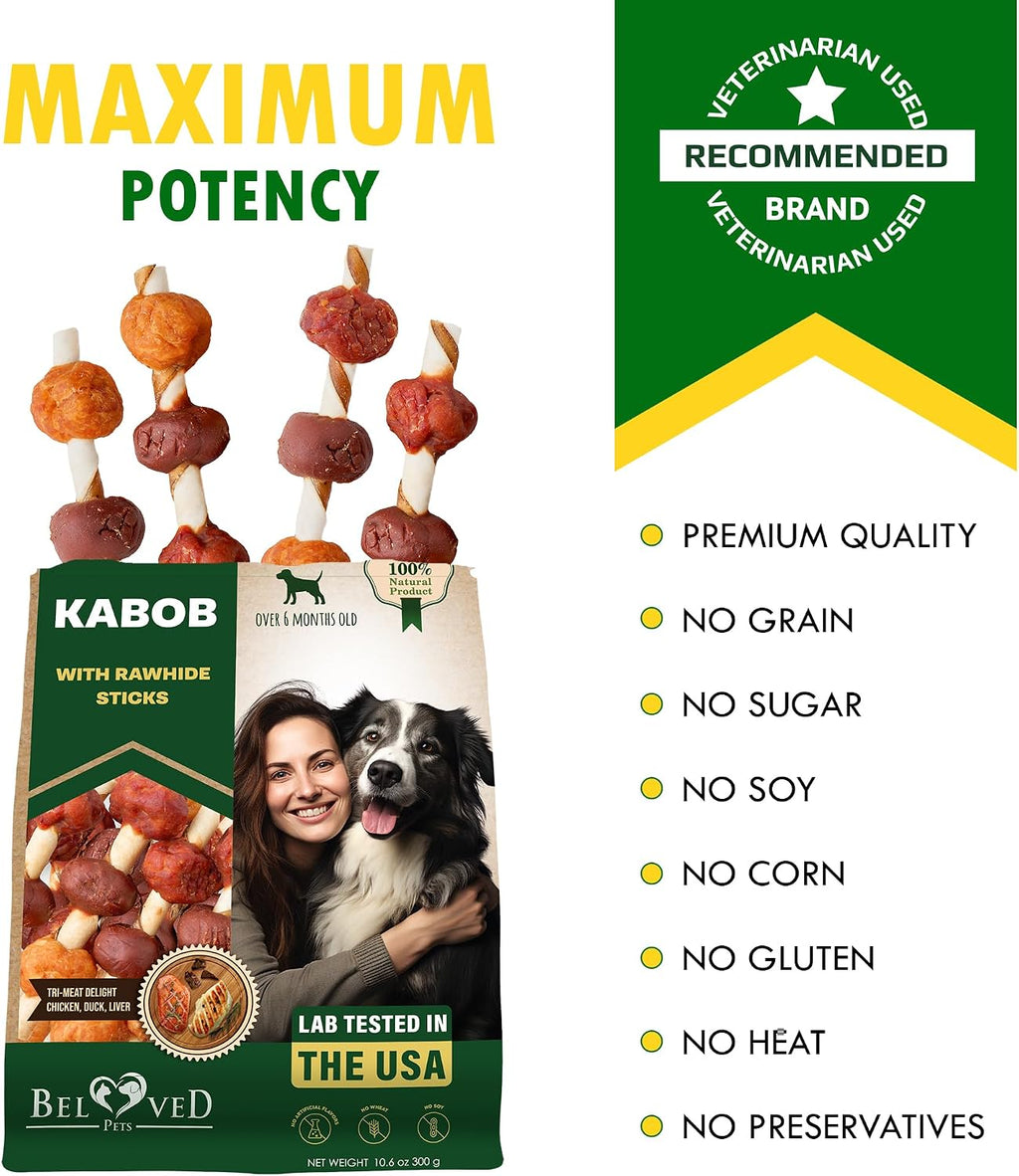 Beloved Pets imported savory rawhide kabobs pet food background