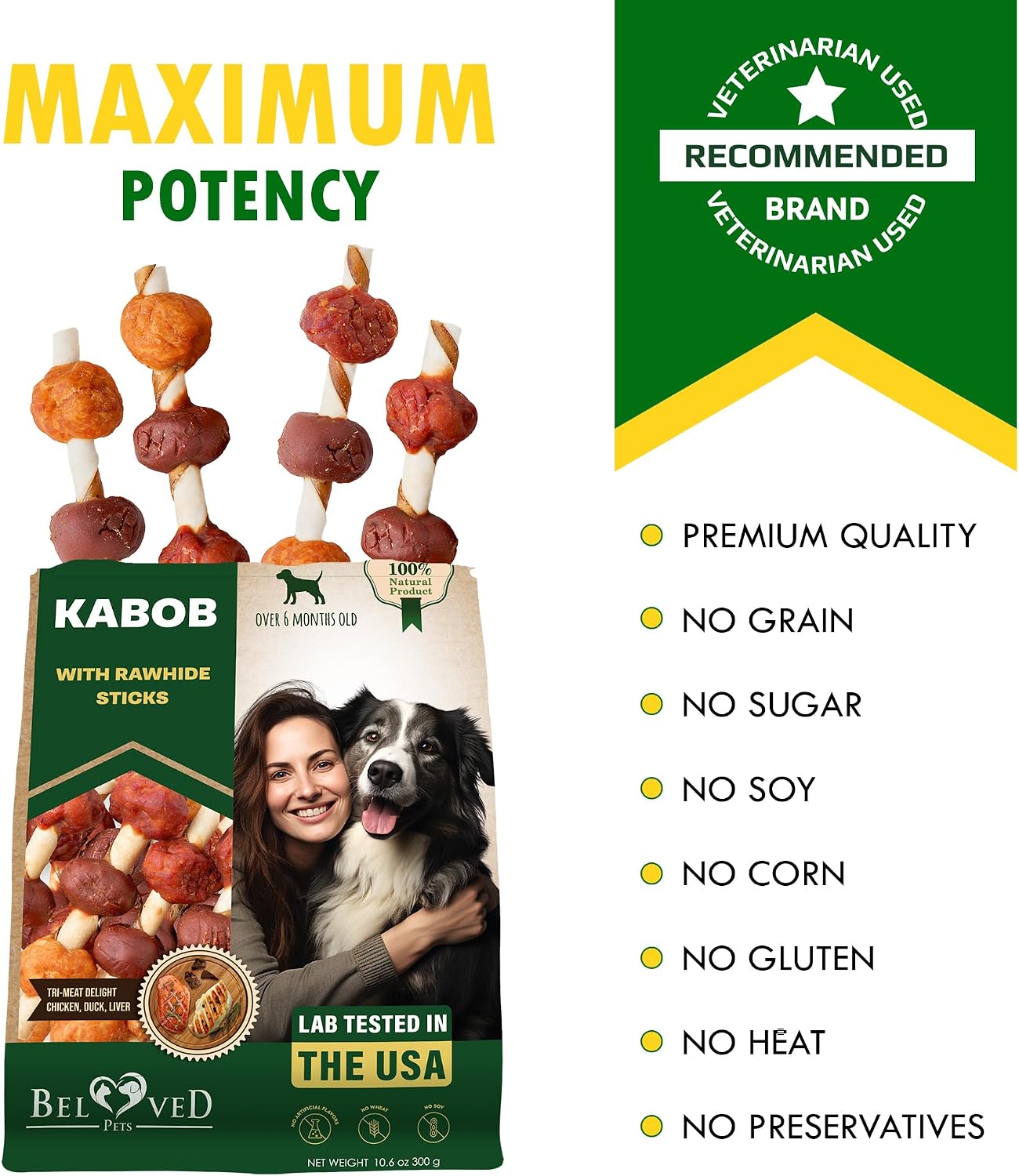 Beloved Pets imported savory rawhide kabobs pet food background