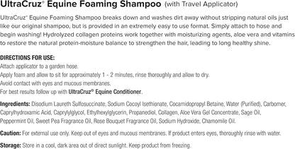Enriched protein and vitamin horse shampoo formula back label instructions.