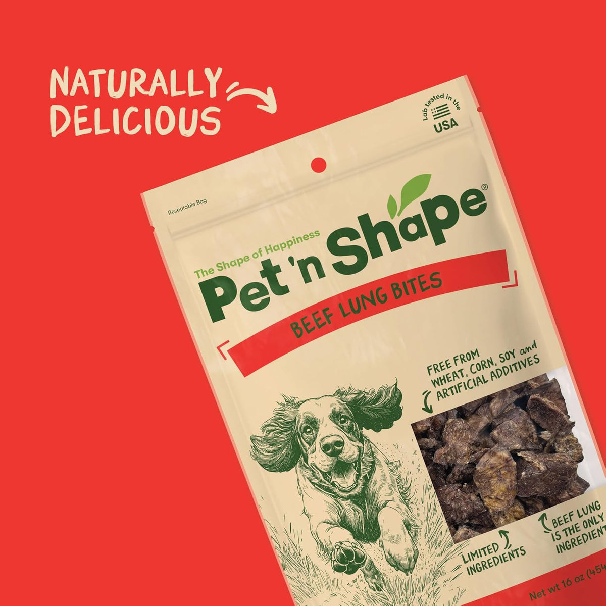 Close up of 100% natural beef lung snack for dogs