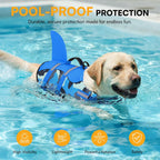 Queenmore shark fin dog life jacket laid flat demonstrating high buoyancy foam