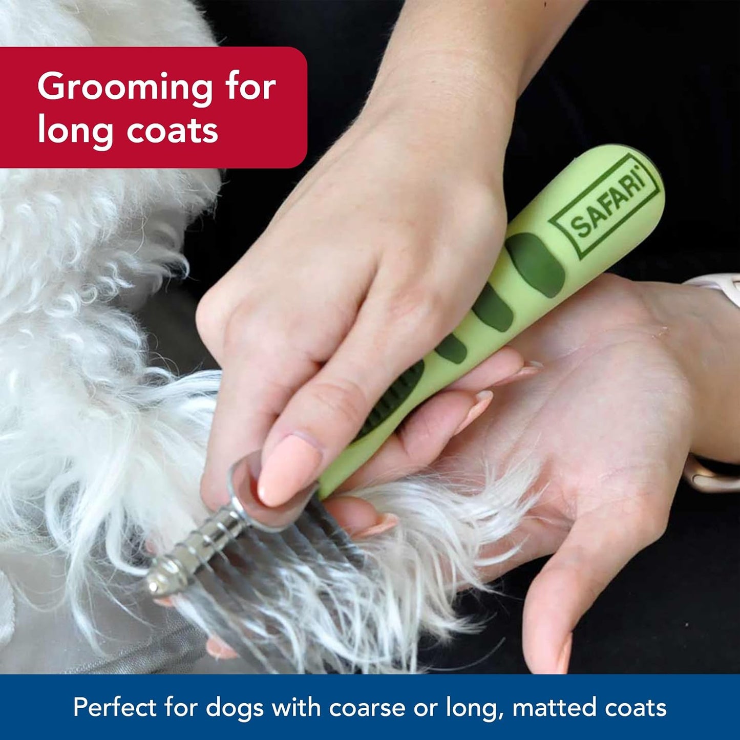 Safari dog grooming tool removing knots from long haired coat
