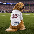 Large size stretch pet jersey on a dog showing the flexible side panels