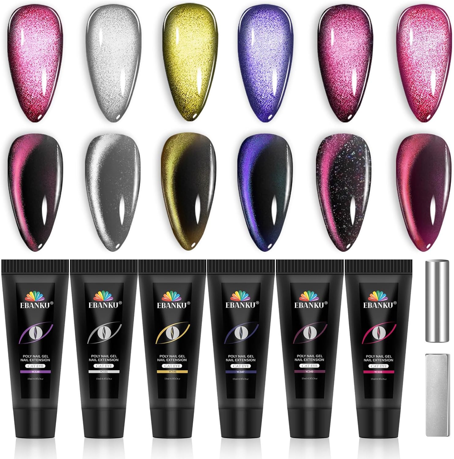 Ebanku cat eye poly gel nail kit front view