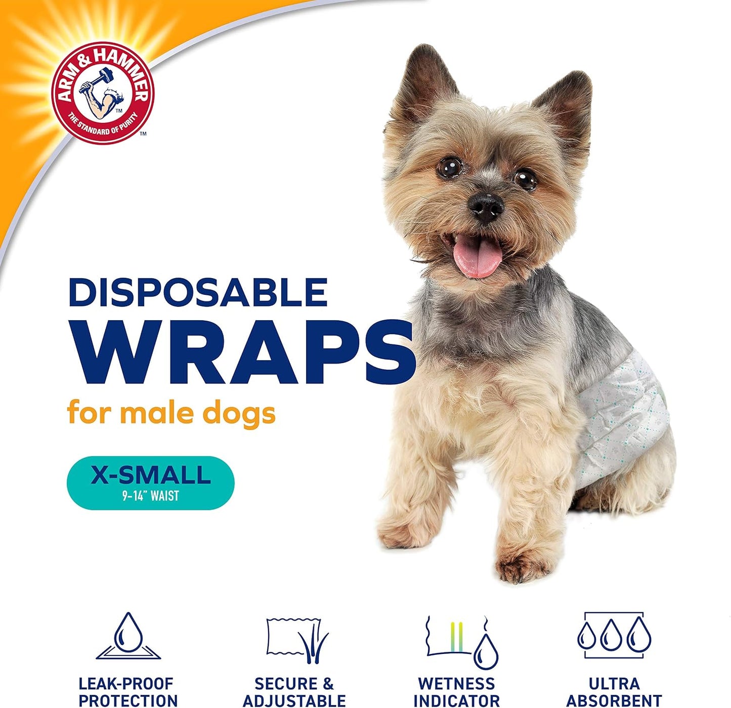 Disposable belly band diaper with baking soda odor control laid flat highlighting the absorbent padding
