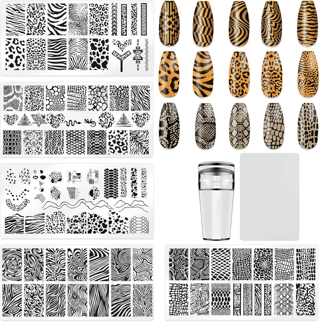 HYWWPFLAY leopard print nail stamping plates set front view