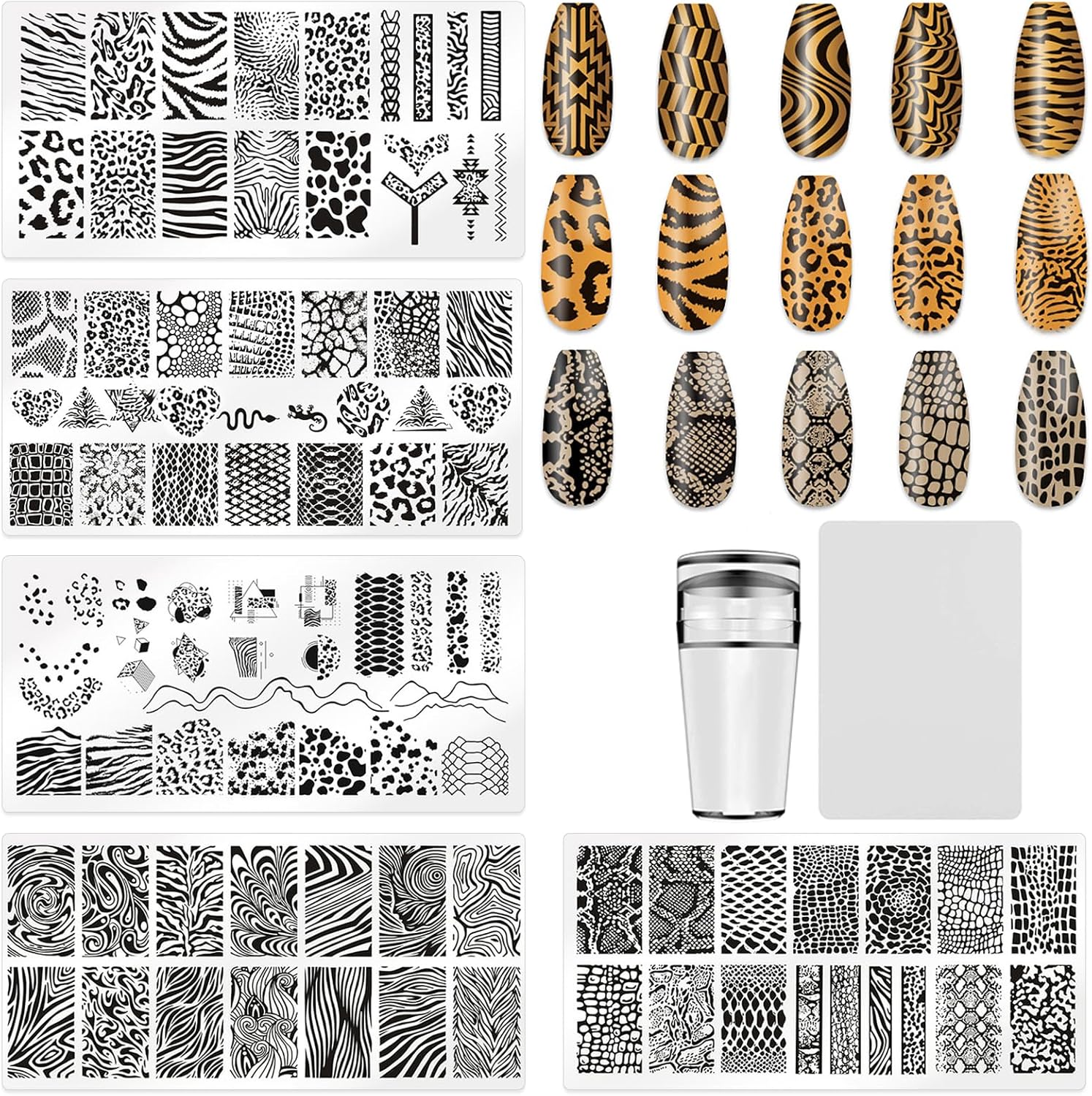 HYWWPFLAY leopard print nail stamping plates set front view