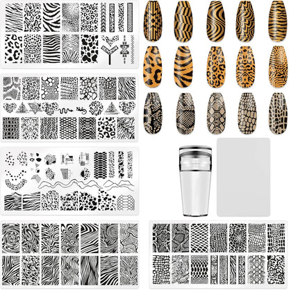 HYWWPFLAY leopard print nail stamping plates set front view
