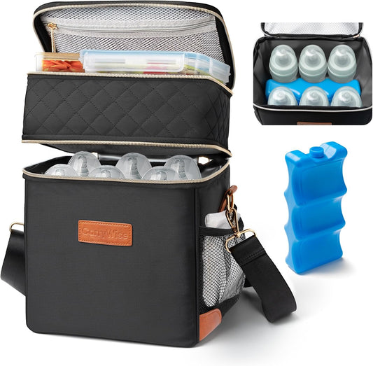 CarryWise breastmilk cooler travel bag front view black color