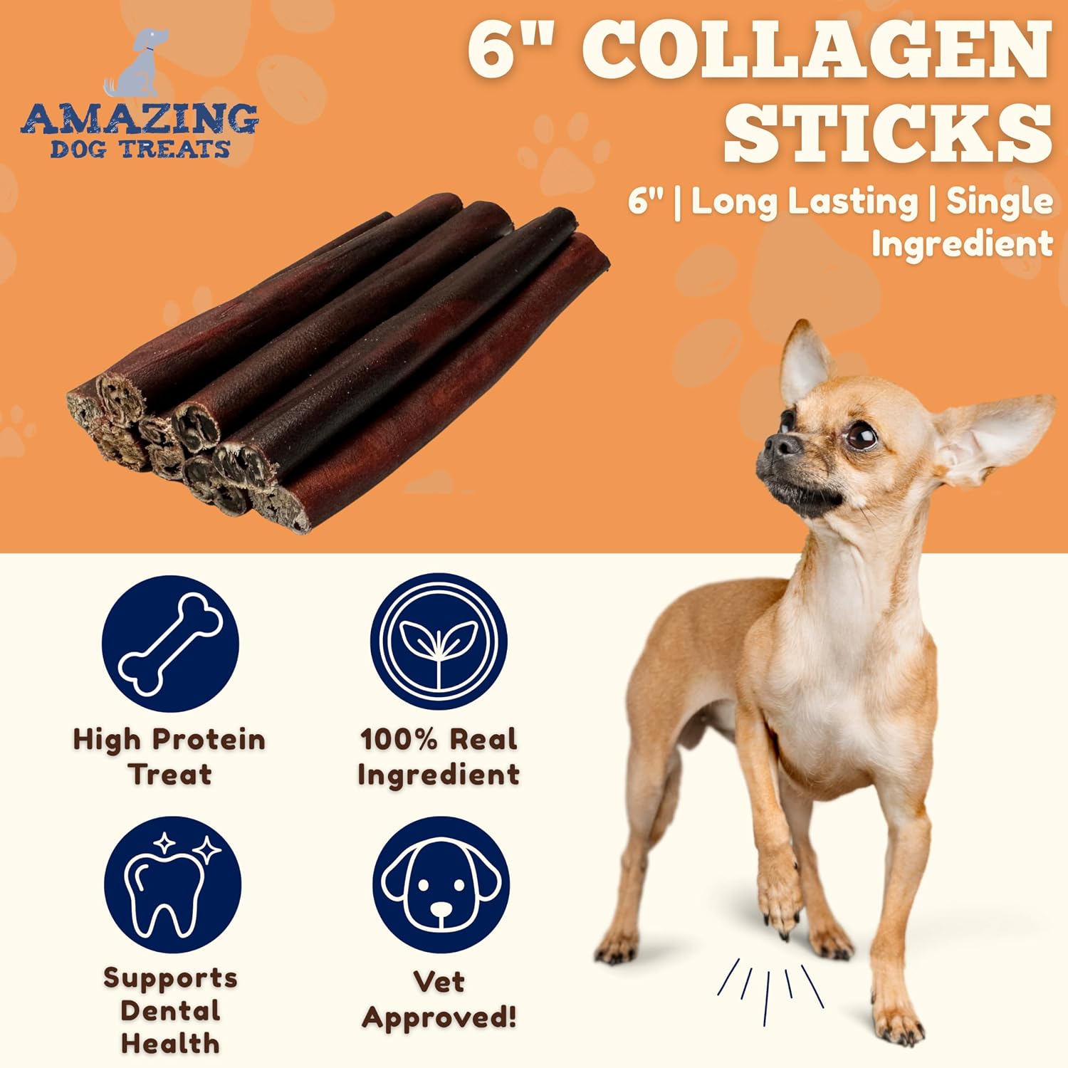 Long lasting beef collagen sticks for dogs high protein rawhide alternative.