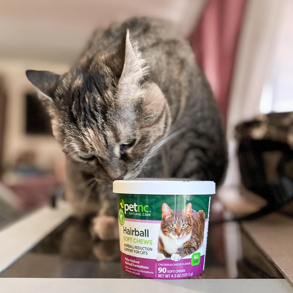 PetNC cat health supplement container back view with certification seals