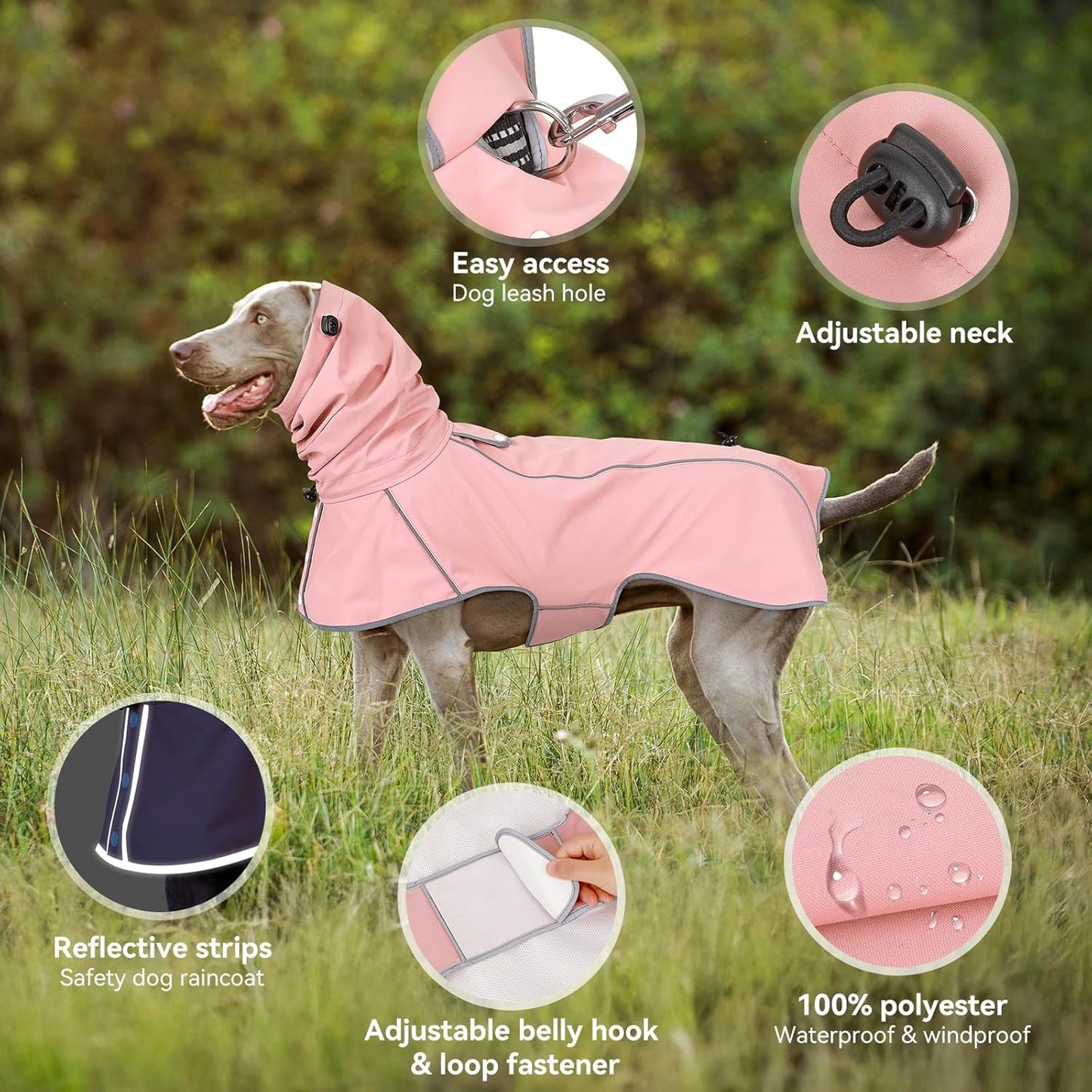 Ezierfy adjustable hooded pet poncho showing high visibility reflective safety strips