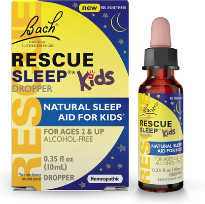 Bach Rescue Sleep Kids Dropper 10mL front view bottle showing natural melatonin free sleep aid