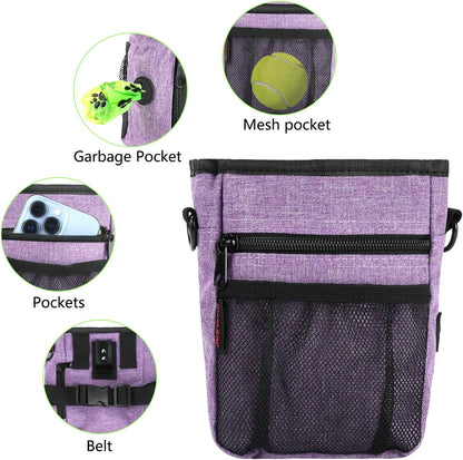 Kissleaf purple dog reward pouch with waist strap attached
