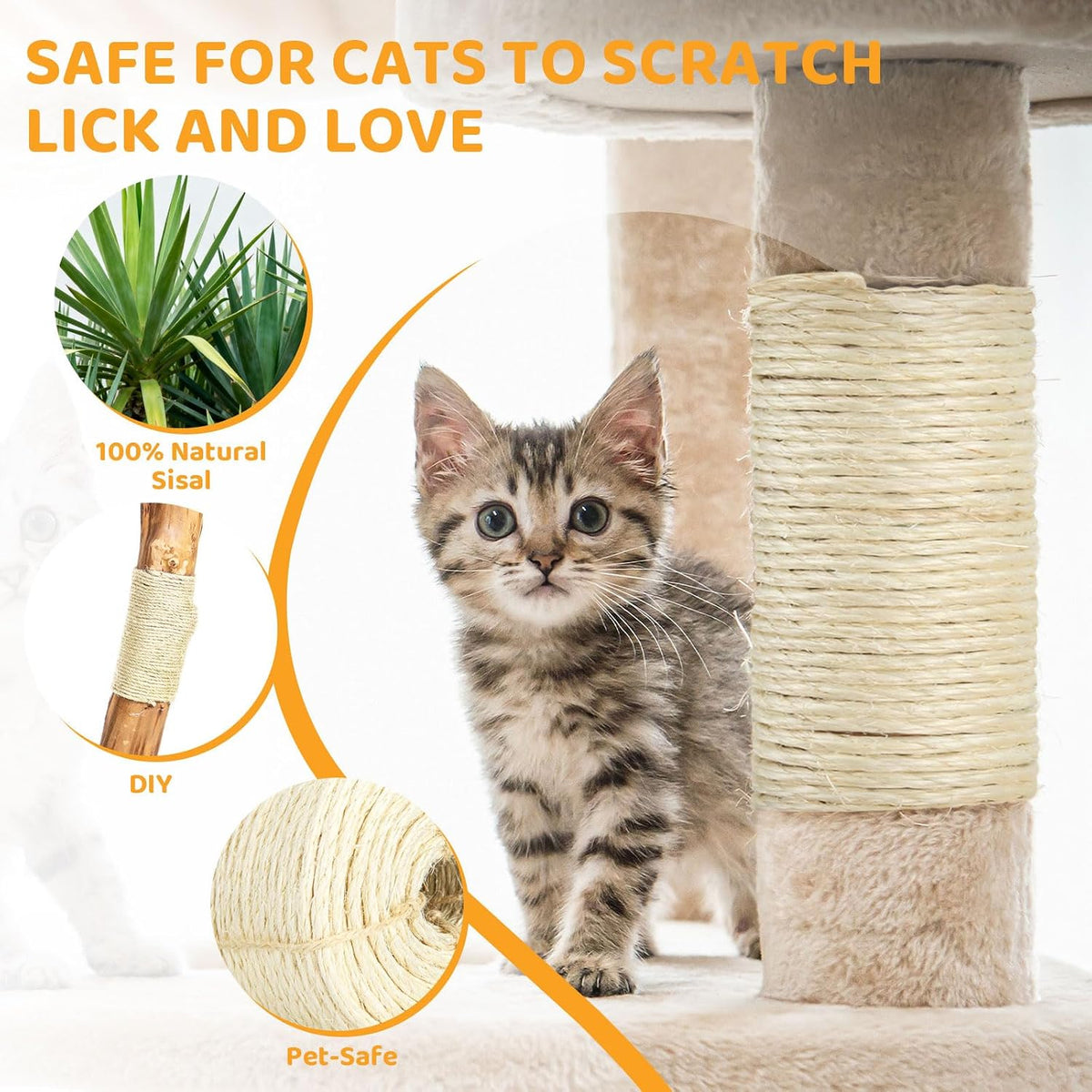 Close up of 5 millimeter natural sisal twine texture for cat trees