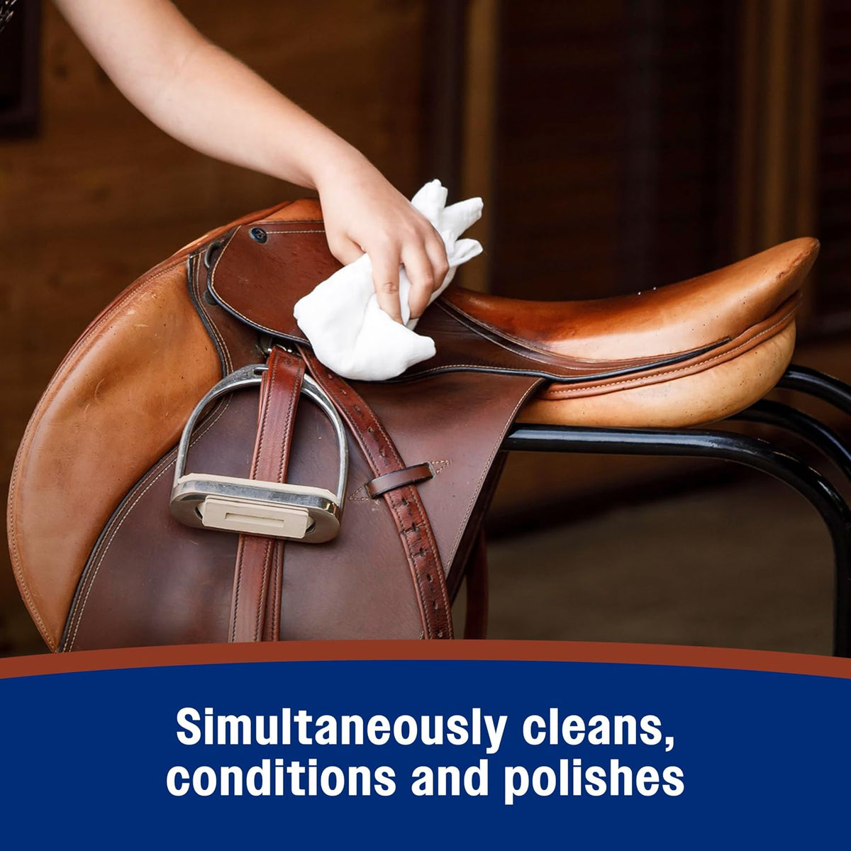Leather saddle before and after cleaning with Farnam treatment