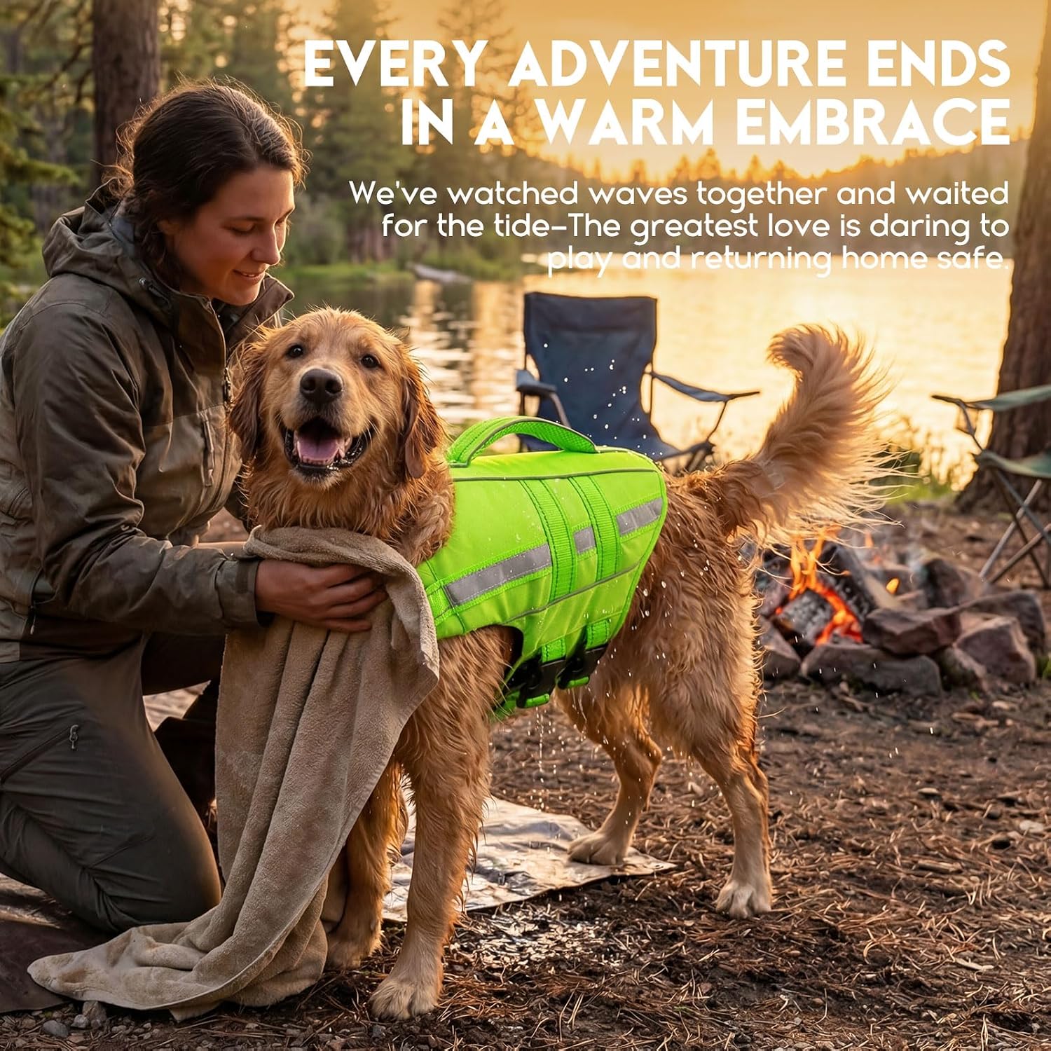 Asenku small dog life vest high visibility green color