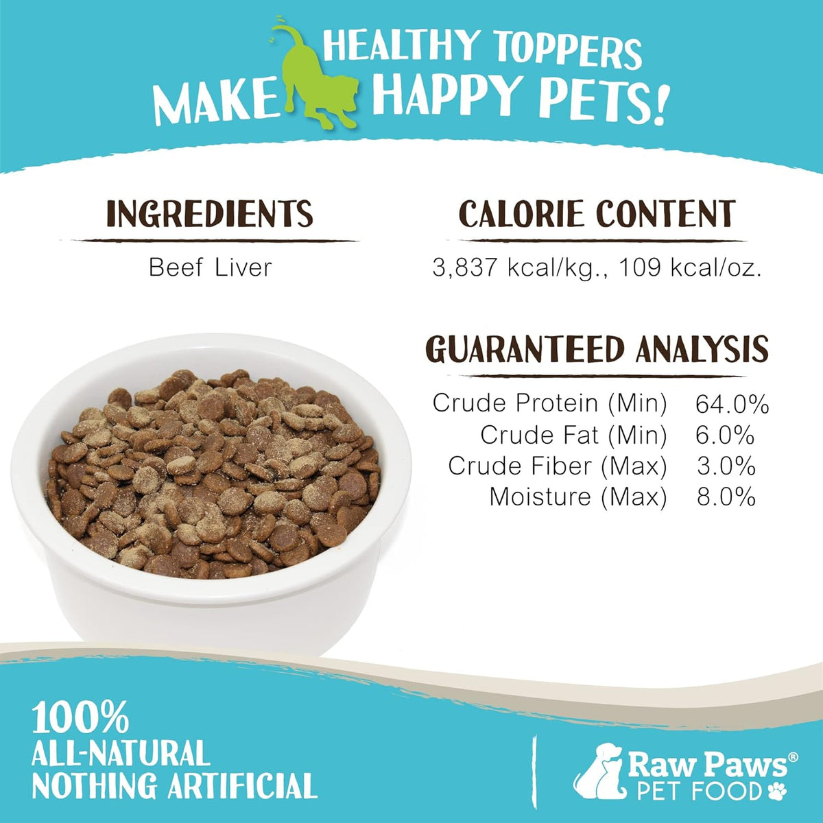 USA imported raw pet food powder supplement nutrition facts and ingredient list.