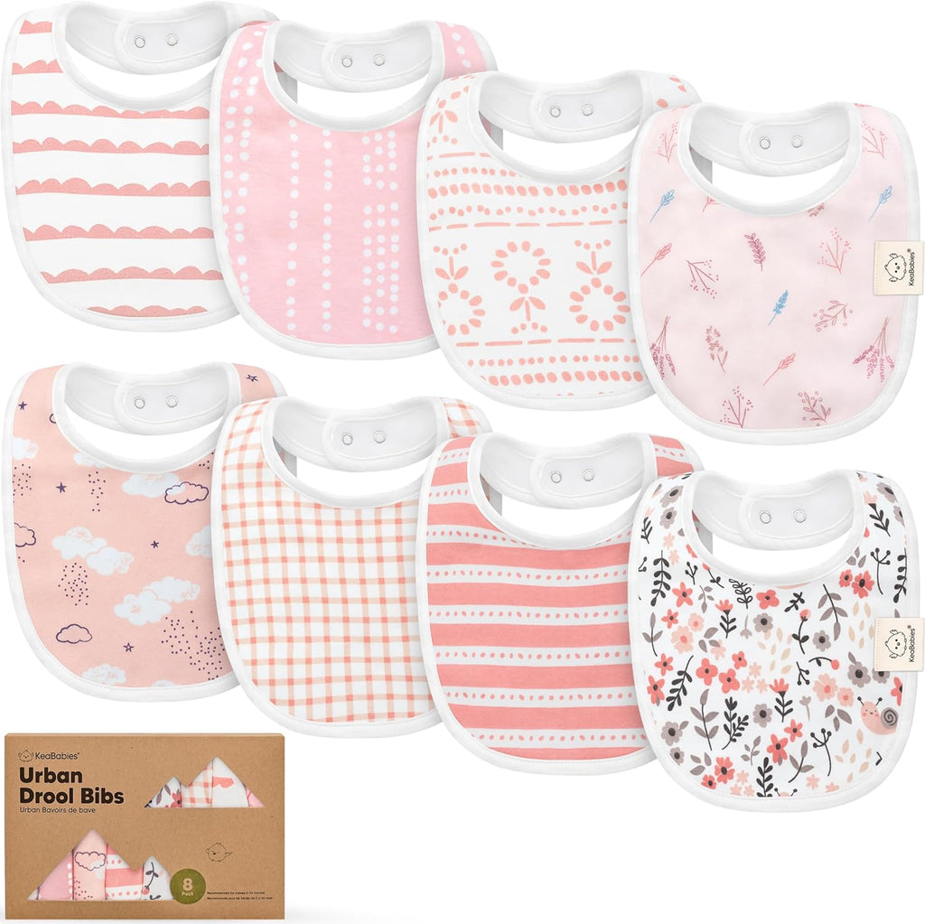 KeaBabies 8-Pack organic cotton baby bibs front view